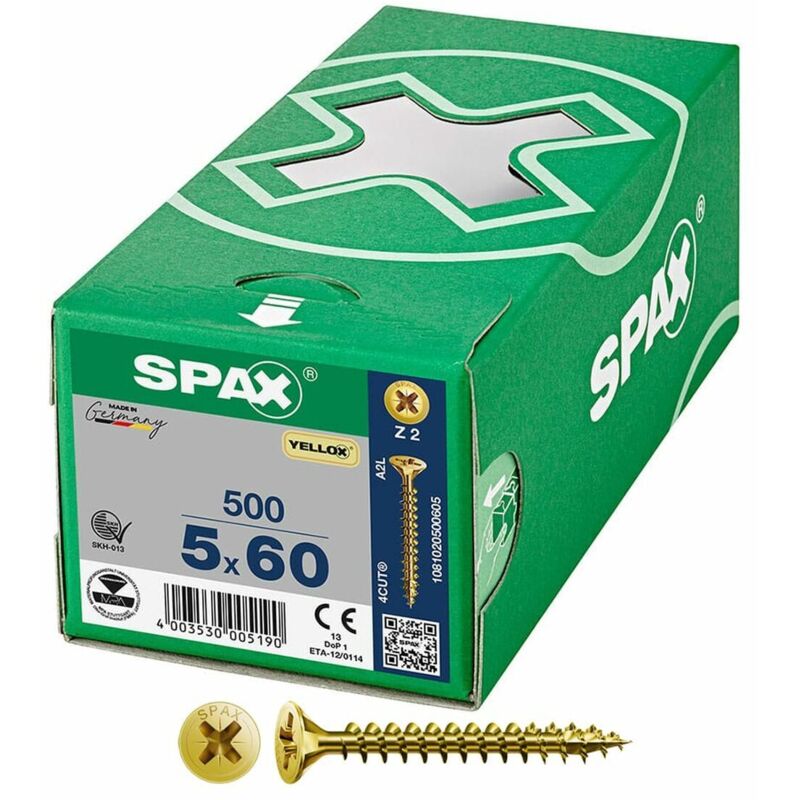 foto del prodotto scatola a viti spax yellox z2 testa piatta 5,0 x 60 mm 500 unit 