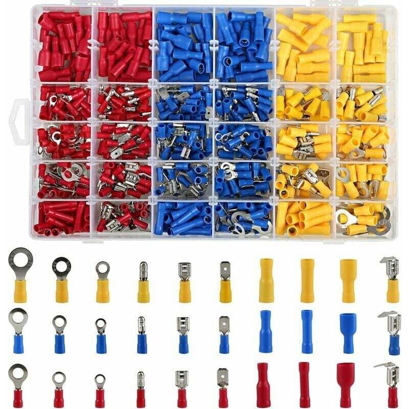 foto del prodotto scatola assortimento 480 terminali elettrici connettori a crimpare singoli con scatola portaoggetti