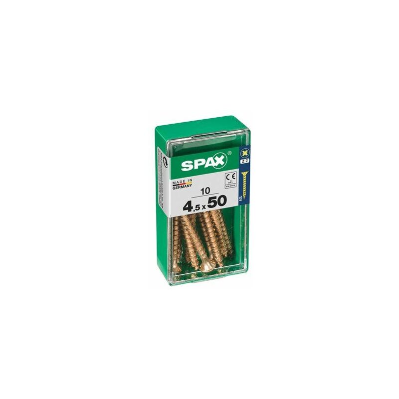 foto del prodotto scatola da 10 unit di viti per legno a testa piatta in yellox 4,5x50mm spax