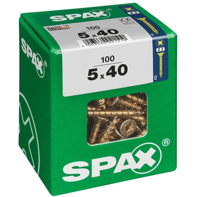 foto del prodotto scatola da 100 unità di vite per legno spax con testa piatta yellox 5,0x40 mm spax