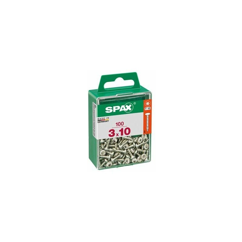 foto del prodotto scatola da 100 unit di vite per legno spax con testa tonda wirox 3.0x10mm spax