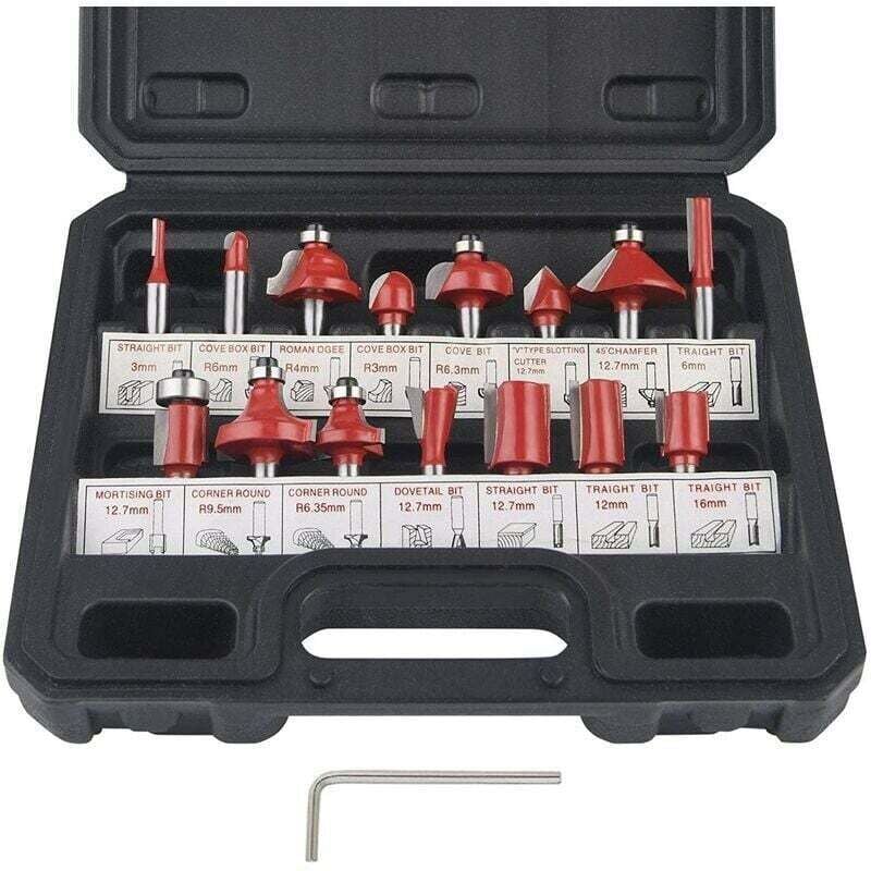 foto del prodotto scatola da 15 punte per fresatura con gambo da 6,35 mm 1 4 , frese per utensili per la lavorazione del legno con punta in carburo di tungsteno, gambo