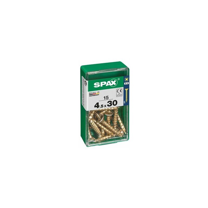 foto del prodotto scatola da 15 unit di viti per legno a testa piatta in yellox 4,5x30mm spax