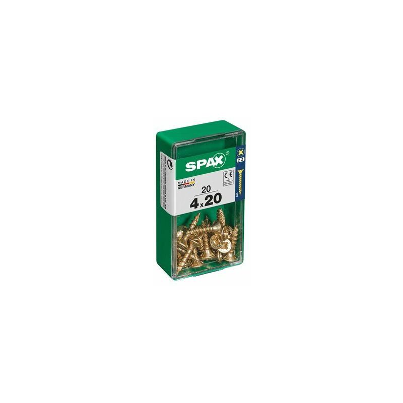 foto del prodotto scatola da 20 unit di viti per legno a testa piatta in yellox 4.0x20mm spax