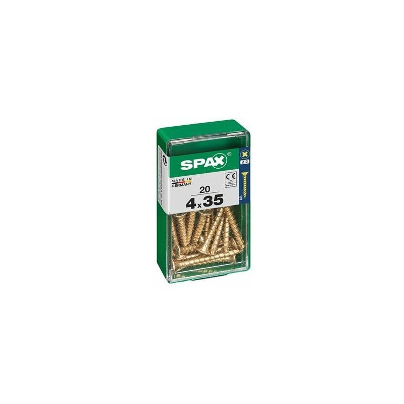 foto del prodotto scatola da 20 unit di viti per legno a testa piatta in yellox 4.0x35mm spax