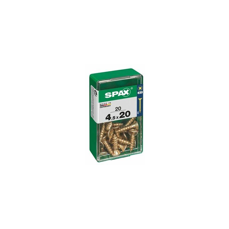 foto del prodotto scatola da 20 unit di viti per legno a testa piatta in yellox 4,5x20mm spax