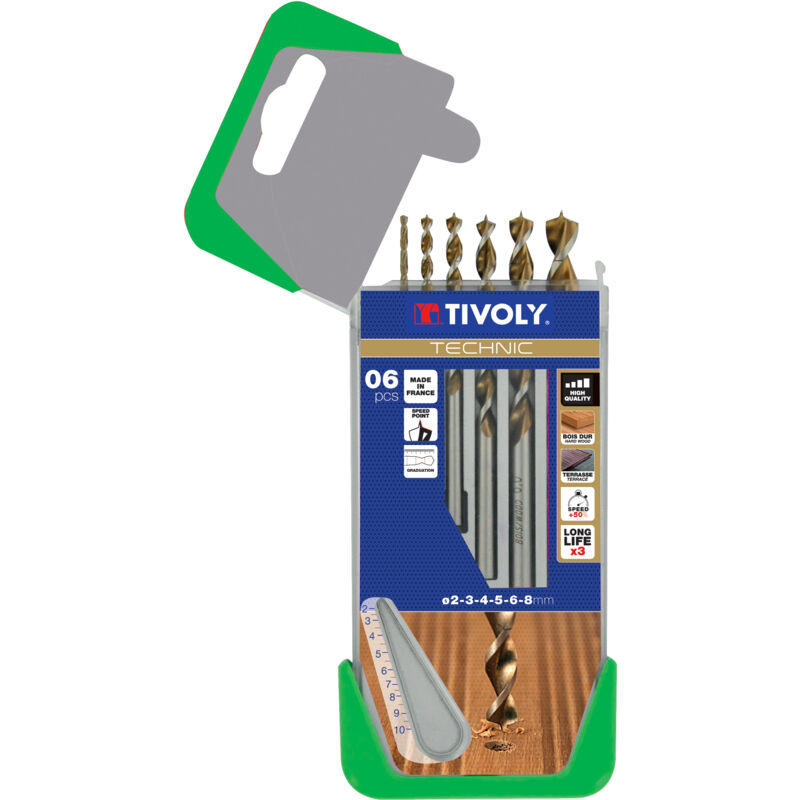 foto del prodotto scatola da 6 punte per legno technic graduate contenenti 2 3 4 5 6 8mm tivoly