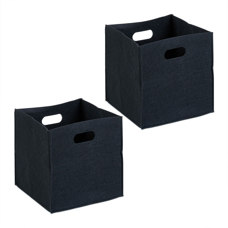 foto del prodotto scatola da scaffale portaoggetti, set 2 porta giochi e libri libreria, box cubo hlp 30x30x30 cm feltro, nero relaxdays
