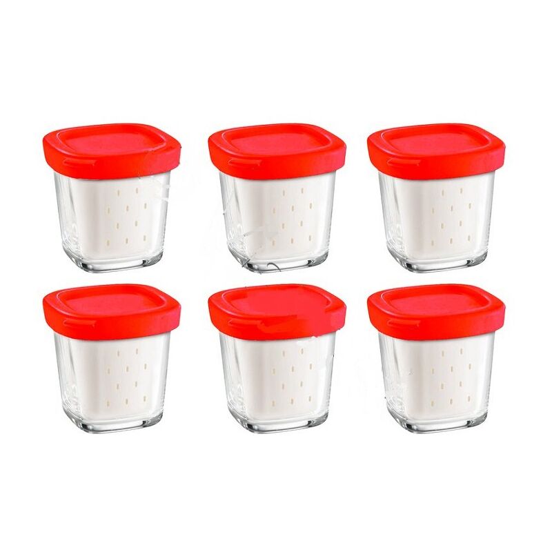 foto del prodotto scatola di 6 vasetti di yogurt in vetro con coperchio e sgocciolatoio yogurtiera, formaggiera seb 2551093662734954256