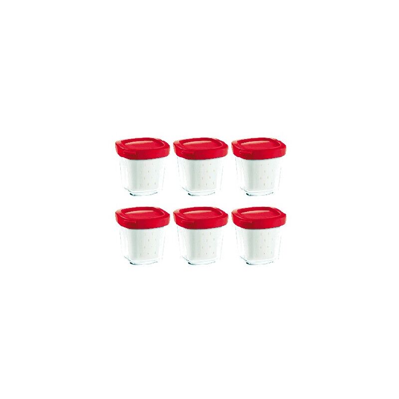 foto del prodotto scatola di 6 vasetti di yogurt in vetro con coperchio e sgocciolatoio yogurtiera, formaggiera seb 2551093664902221207