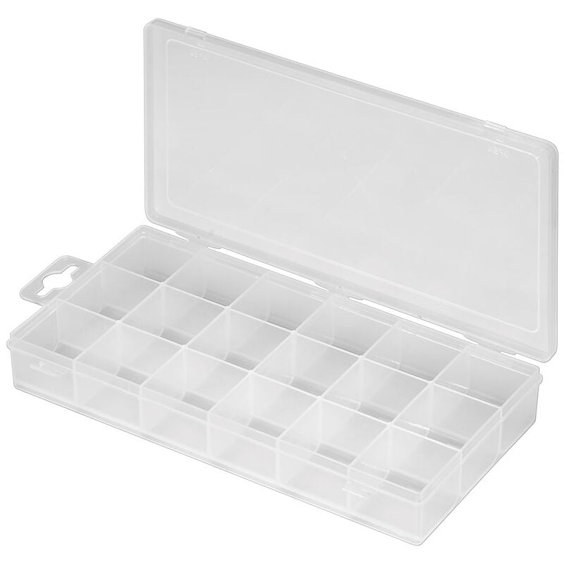 foto del prodotto scatola di assortimento con 18 scomparti, scatola a scomparti con 18 scomparti fissi.