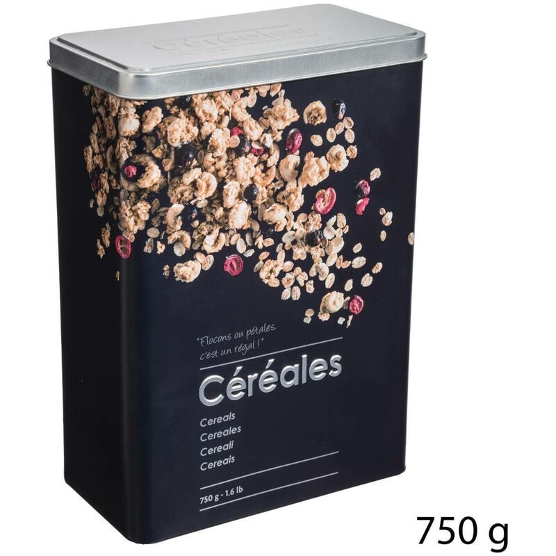foto del prodotto scatola di cereali in metallo nera black edition da 750 g 5five