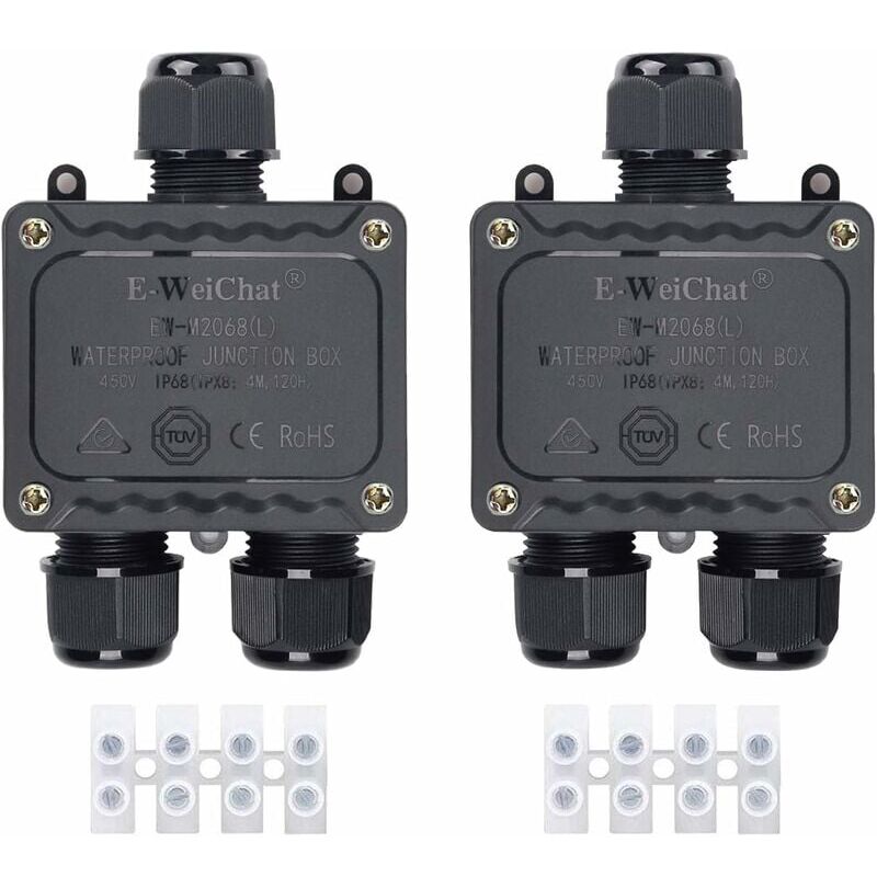 foto del prodotto scatola di giunzione impermeabile ip68 a 3 vie per esterni con pressacavi per alloggiamento elettrico piccolo nero da 4mm a 14mm di diametro per