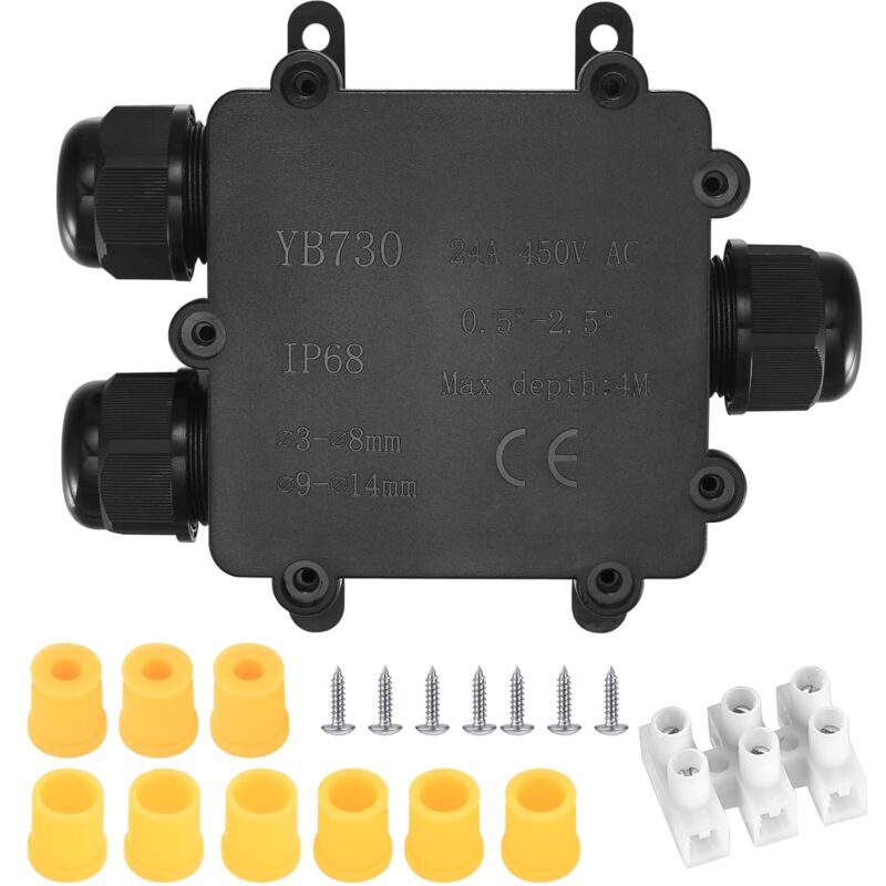 foto del prodotto scatola di giunzione impermeabile ip68, scatola di giunzione elettrica impermeabile per esterni a 3 vie, connettori per cavi per diametro cavo 3 8 mm