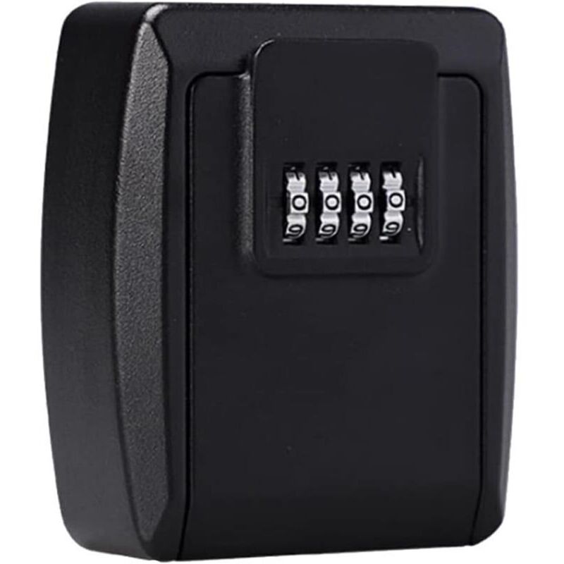 foto del prodotto scatola di sicurezza con combinazione a 4 cifre montata a parete, scatola di sicurezza per ufficio, casa, garage, scuola, chiave di scorta, nero