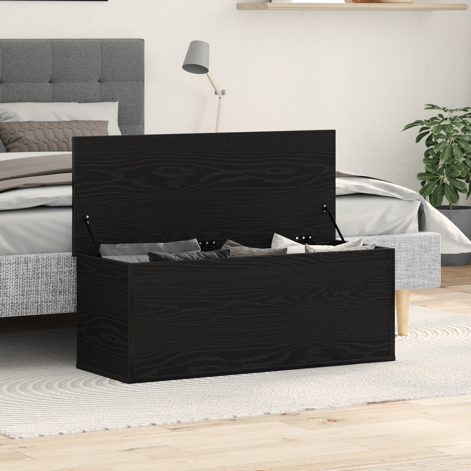 foto del prodotto scatola di stoccaggio rovere nero 102x35x35 cm in legno ingegnerizzato