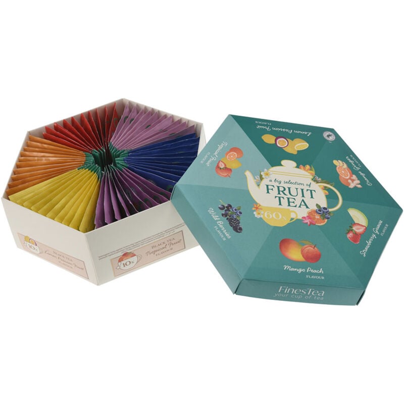 foto del prodotto scatola ditè esagonale, 6 gusti, 60 bustine