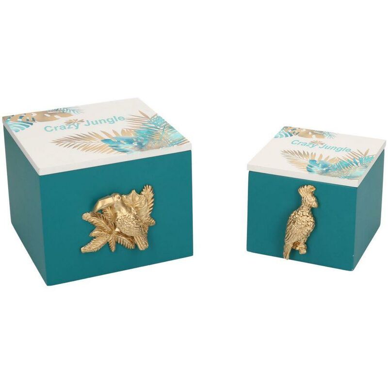 foto del prodotto scatola legno 1 2 verde foglie rettangolare cm12x13h10,5
