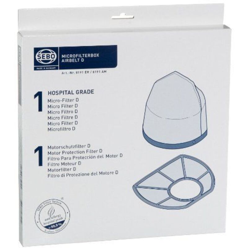 foto del prodotto scatola microfiltro d 8191 per airbelt d con 1 filtro d adatto all'uso in ospedale e 1 filtro motore d classe s - sebo