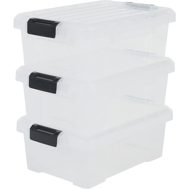 foto del prodotto scatola, organizer in plastica, lotto da 3, 12.5 l, chiusura rapida, facile da trasportare, camera da letto, ufficio, garage, capannone, sk 130,