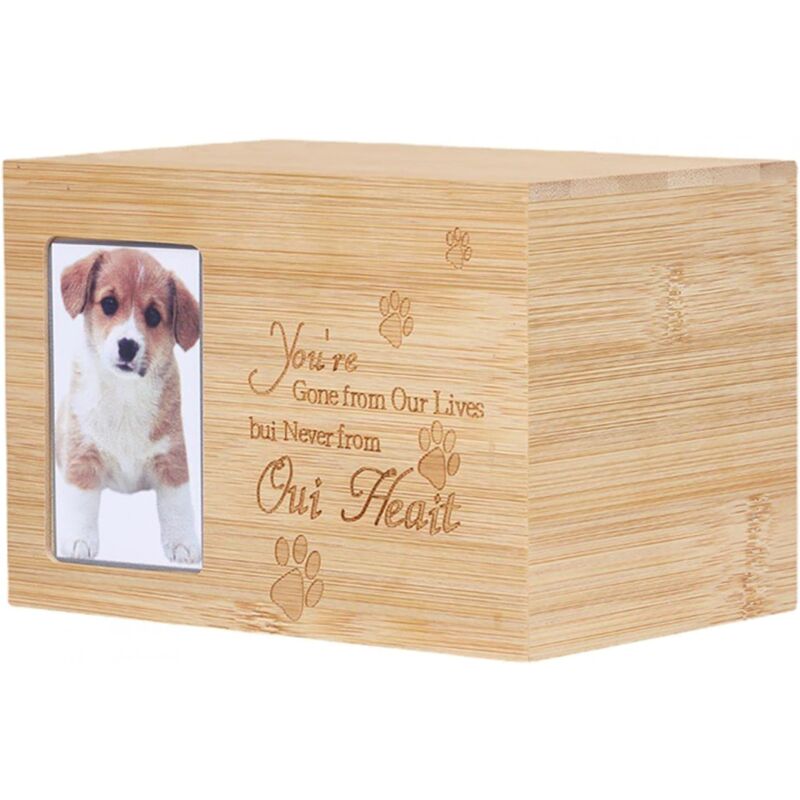 foto del prodotto scatola per ceneri di animali domestici, urna commemorativa per gatti o cani in bamb , bara per ceneri, regalo commemorativo con cornice per foto