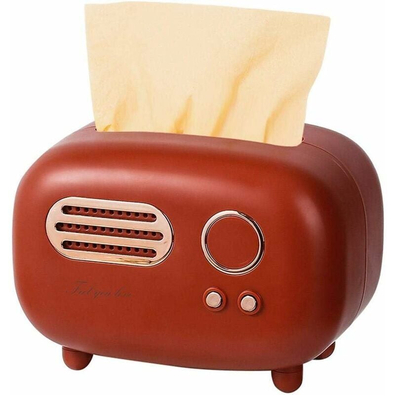 foto del prodotto scatola per fazzoletti rettangolare retr con motivo radio, pratica e alla moda per ufficio, cucina, soggiorno, rosso