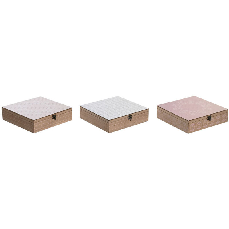 foto del prodotto scatola per infusioni dkd home decor cristallo rosa metallo bianco 24 x 24 x 7 cm 3 pezzi legno mdf