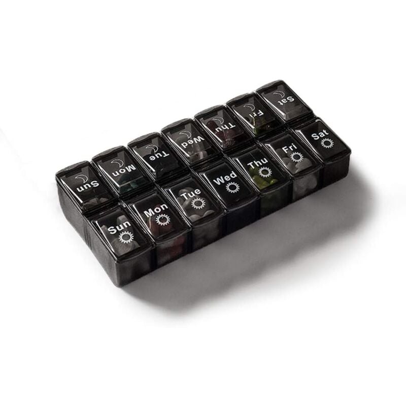 foto del prodotto scatola per medicinali da 7 giorni 7 scomparti 2 scomparti scatola per medicinali facile apertura 14 scomparti divisa settimanalmente