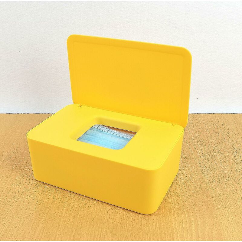 foto del prodotto scatola per salviettine umidificate con coperchio giallo