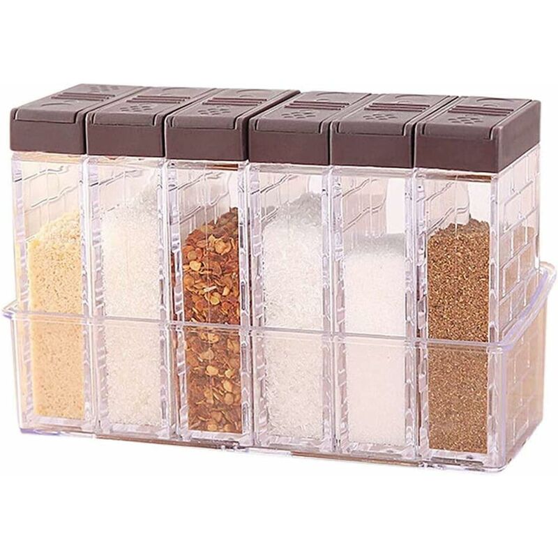 foto del prodotto scatola per spezie da campeggio in plastica per spezie per conservare spezie da cucina colore caff con base a sei scomparti 