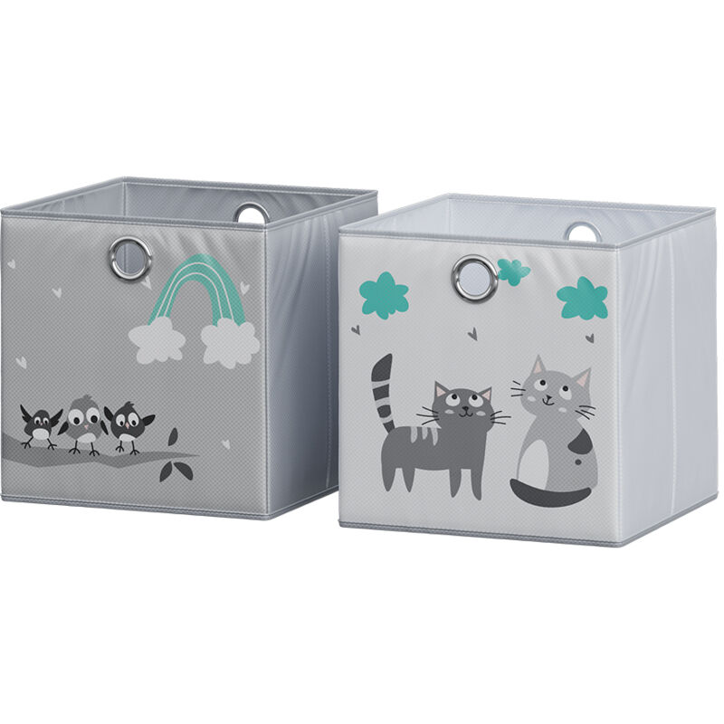 foto del prodotto scatola pieghevole , grigio gatti e uccelli , 30 x 30 cm motivo gatti e uccelli vicco