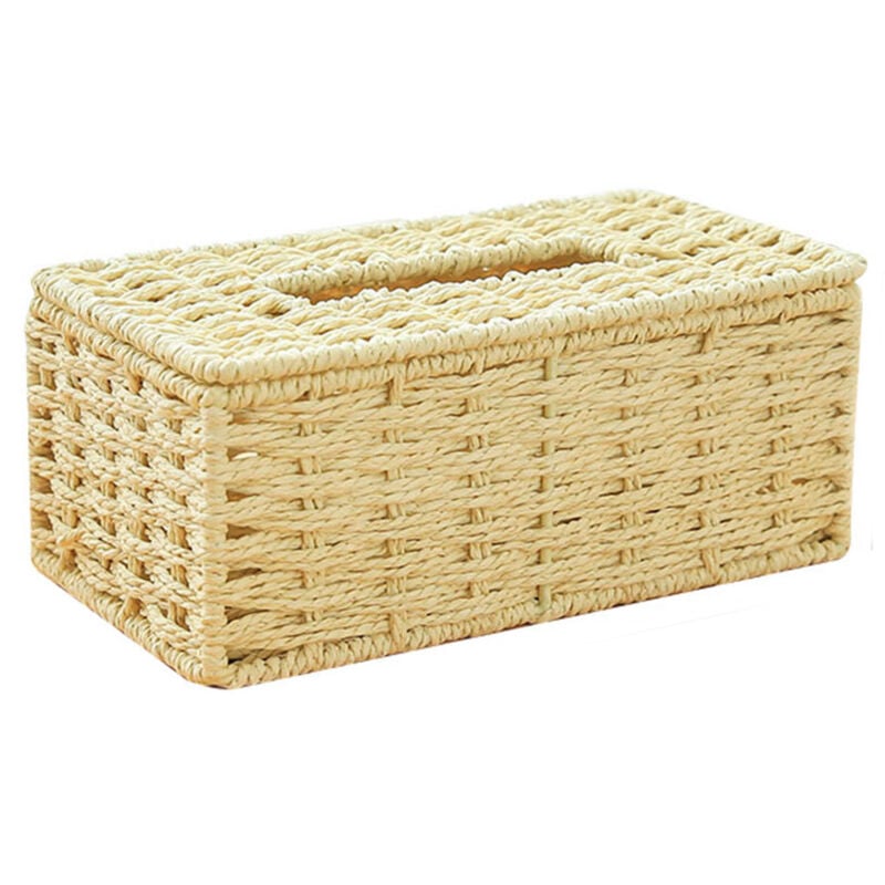 foto del prodotto scatola porta fazzoletti in rattan beige 22129 cm con coperchio rettangolare, portaoggetti in vimini intrecciato a mano, vassoio porta tovaglioli