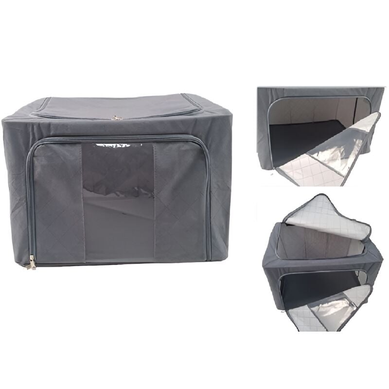 foto del prodotto scatola porta indumenti in tessuto tnt 40x30x50cm doppia chiusura a cerniera new e finestre trasparenti vedo il tutto box salvaspazio per armadio