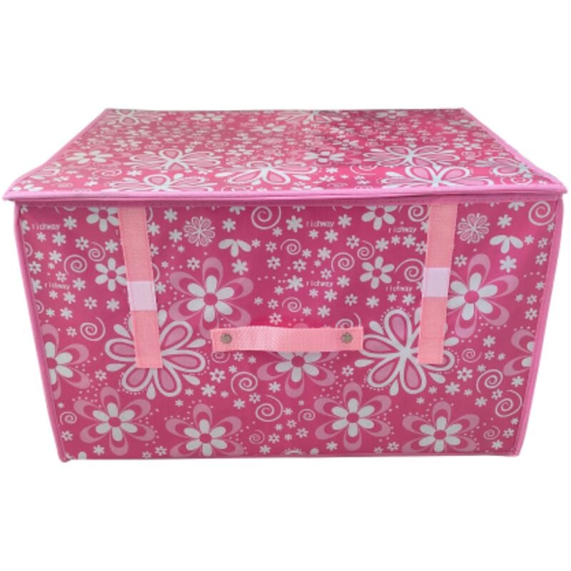 foto del prodotto scatola porta indumenti richiudibile salvaspazio in tessuto cm 50x40x30h fantasia rosa con fiori bianchi