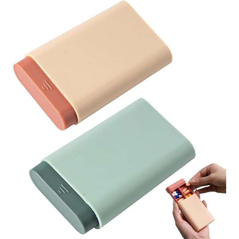foto del prodotto scatola porta medicinali da 2 pezzi, porta pillole a 6 scomparti, organizer tascabile per medicinali da viaggio verde rosa sollbry