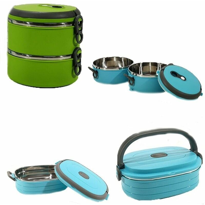 foto del prodotto scatola porta pranzo pietanziera vaschetta bento lunch box vivande per viaggio lavoro interno acciaio coibentato 1 o 2 scomparti scoparti 1