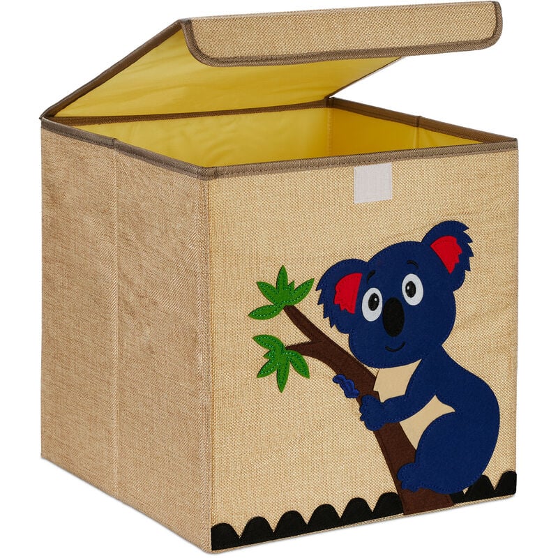 foto del prodotto scatola portagiochi bambini, cesta in stoffa portaoggetti, 33x33x33 cm, giochi, design koala, beige blu relaxdays