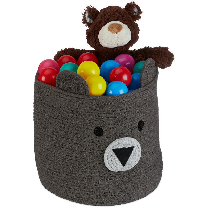 foto del prodotto scatola portagiochi, design orso, cesta cotone, 38x34 cm, box giocattoli, camera bambini, pieghevole, grigio relaxdays