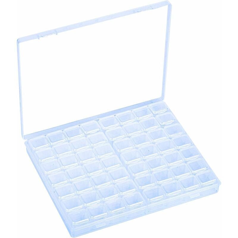 foto del prodotto scatola portagioie in plastica con 56 griglie, porta perline rimovibili, porta orecchini, divisore trasparente per fai da te, pittura a diamante,