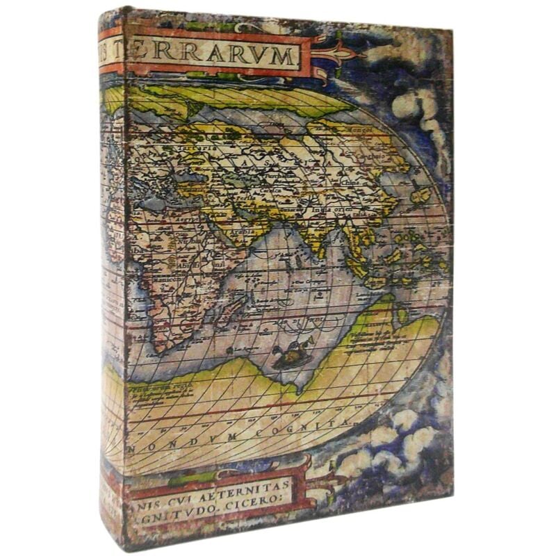 foto del prodotto scatola portalibri decorativa con mappa del mondo ideale per regali originali e per riporre con stile la casa