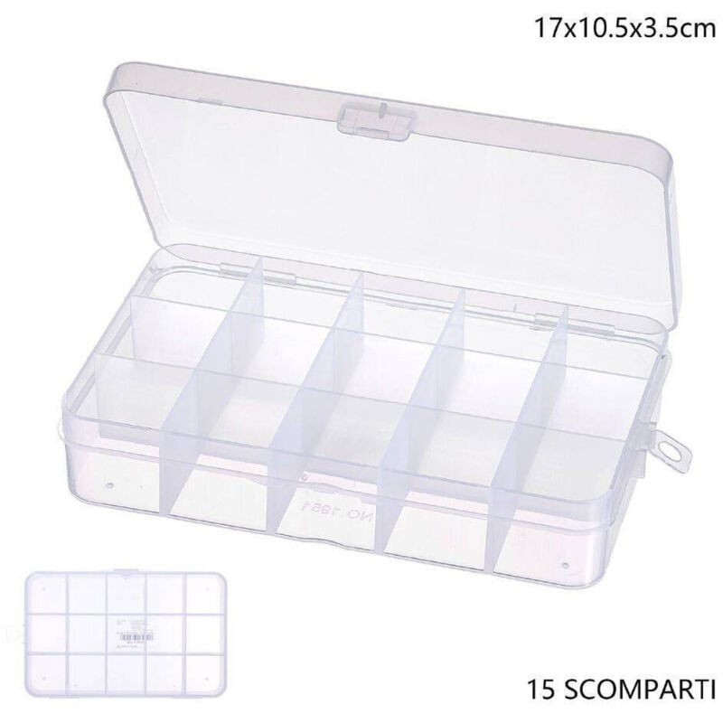 foto del prodotto scatola portaoggetti 15 scomparti pratico contenitore misura 17x10.5x3.5 cm trade shop traesio
