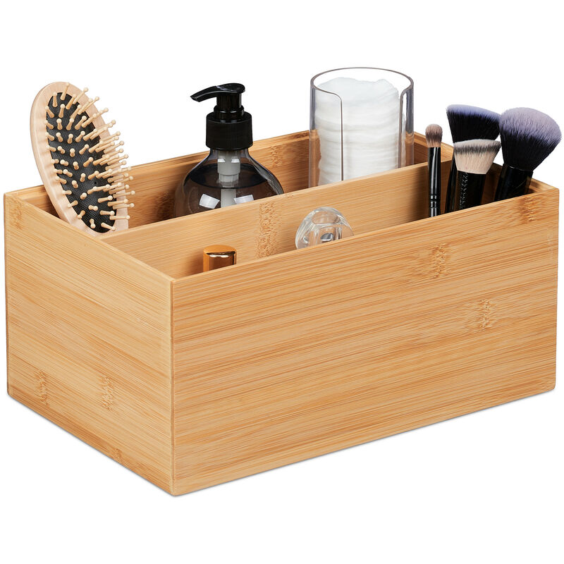 foto del prodotto scatola portaoggetti, bamb , oganizer portatutto, box, 2 scomparti interni, 14x30x20 cm, impilabile, naturale relaxdays