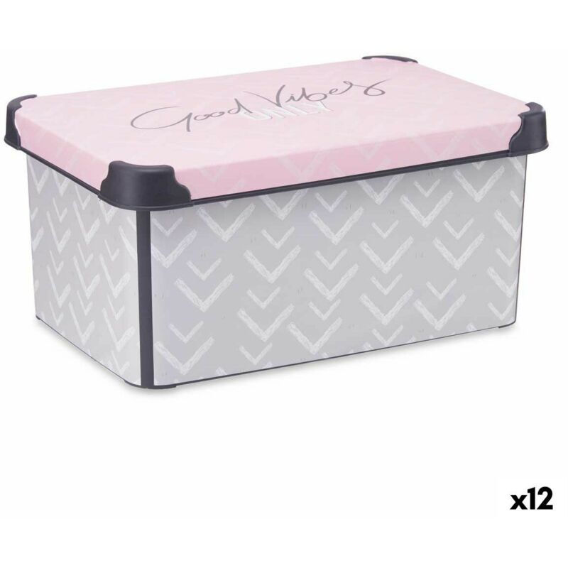 foto del prodotto scatola portaoggetti con coperchio kipit vibes grigio rosa plastica 10 l 22,7 x 16,5 x 34,5 cm 12 unit 