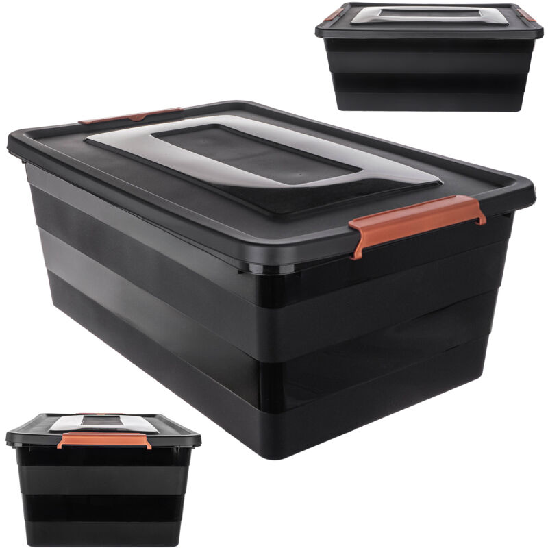 foto del prodotto scatola portaoggetti con coperchio, scatola per giocattoli, robusto contenitore in plastica con chiusura a clic, nero, 40 l kadax