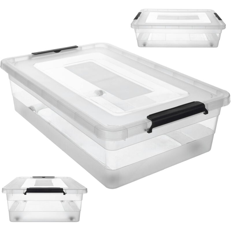 foto del prodotto scatola portaoggetti con coperchio, scatola per giocattoli, robusto contenitore in plastica con chiusura a clic, scatola portaoggetti trasparente,