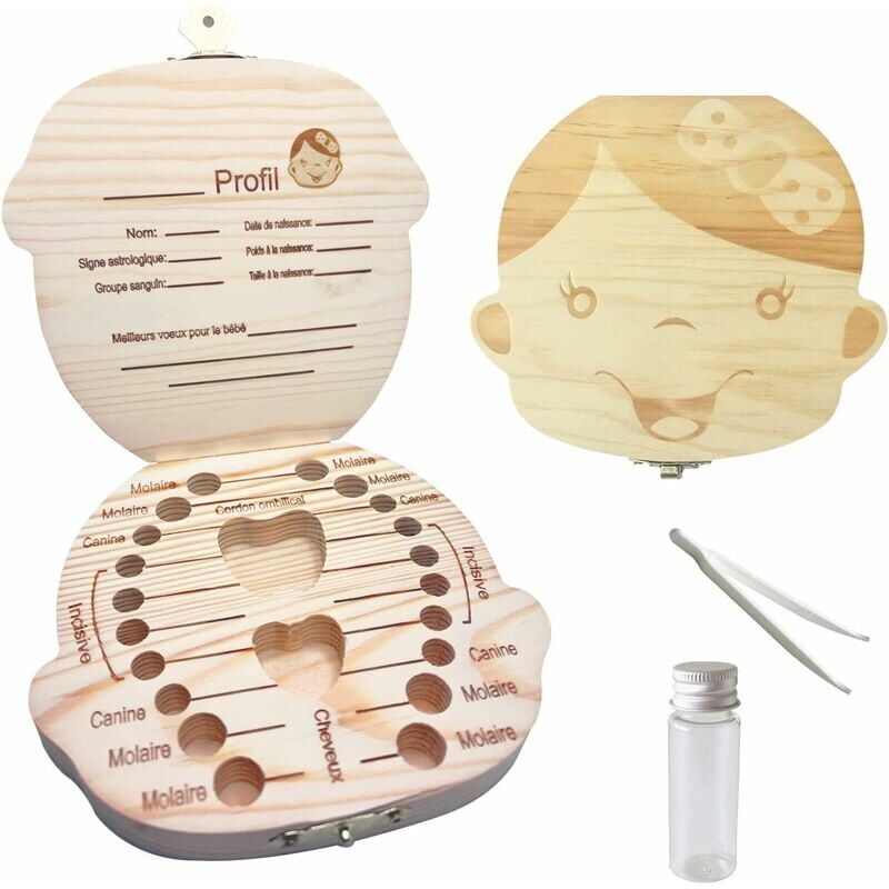 foto del prodotto scatola portaoggetti per bambini e bambine, scatola portadenti da latte, scatola portaoggetti in legno, scatola portaoggetti per neonati bambina 