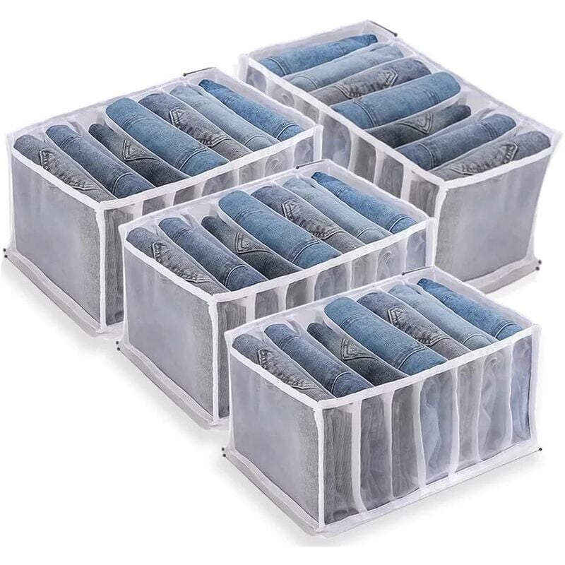 foto del prodotto scatola portaoggetti per jeans, organizer per guardaroba da 4 pezzi, scatole portaoggetti per jeans, scatola divisoria in rete per vestiti,