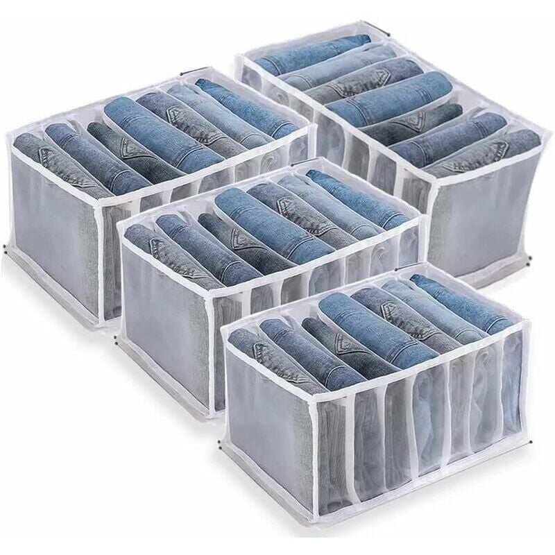foto del prodotto scatola portaoggetti per jeans, organizer per guardaroba da 4 pezzi, scatole portaoggetti per jeans, scatola divisoria in rete per vestiti,