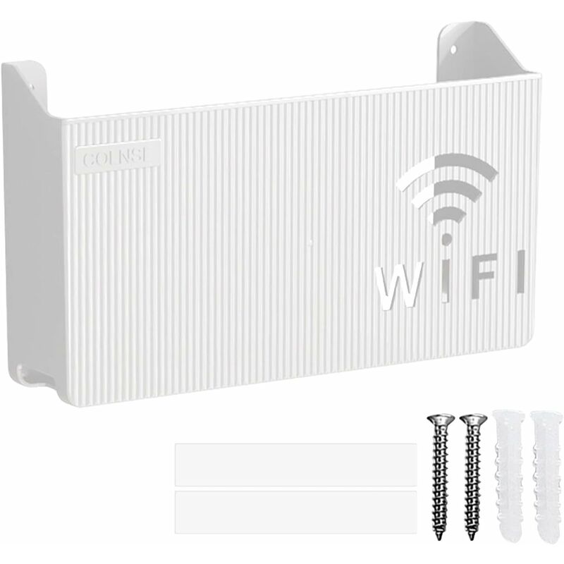 foto del prodotto scatola portaoggetti per router wireless da 2 pacchi, supporto per router wi fi montato a parete, mensola mobile per ufficio domestico, dimensioni 