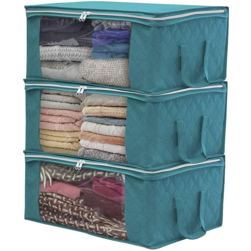 foto del prodotto scatola portaoggetti pieghevole in tessuto da 3 pezzi, borsa portaoggetti sotto il letto, portaoggetti con cerniera, utilizzata per coperte, vestiti,